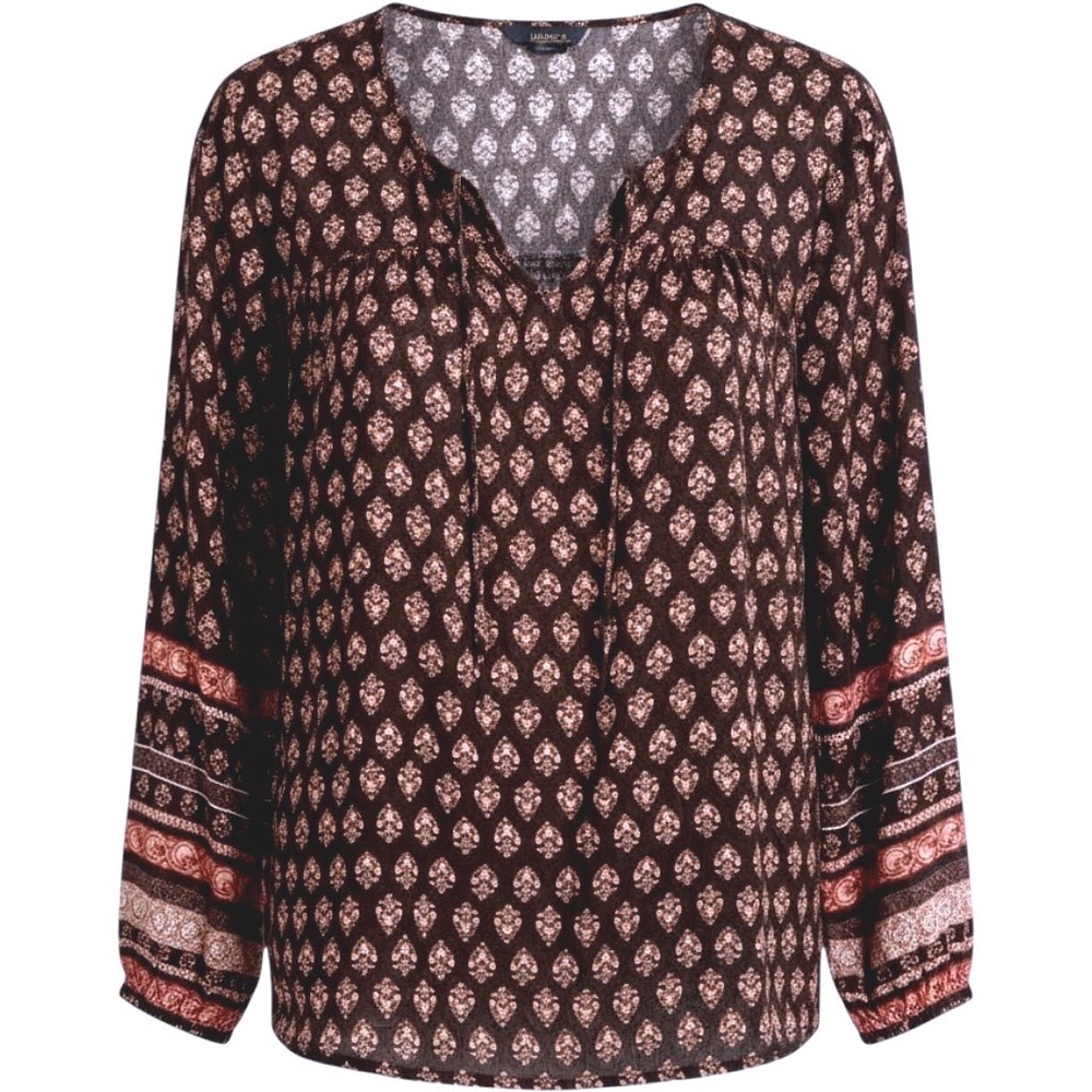 Old Navy Women 2X Brown Floral Boho Peasant Blouse Tie Neck Balloon Sleeve Top